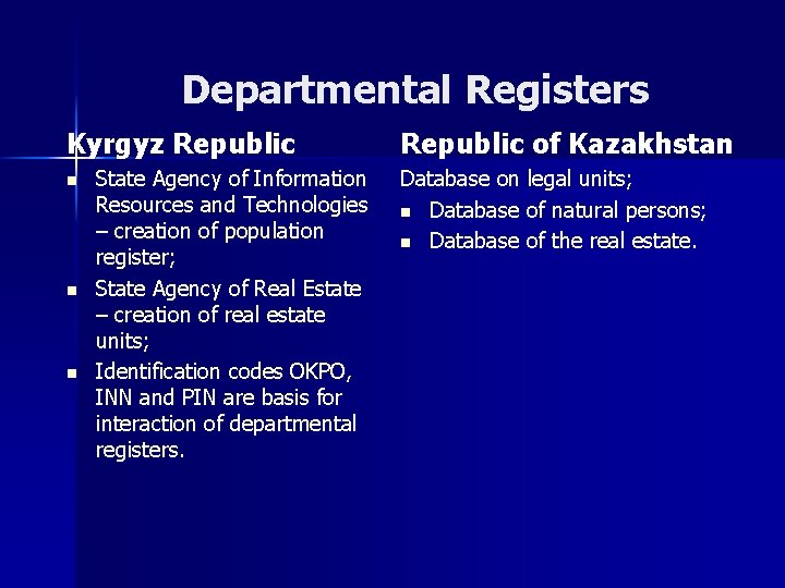 Departmental Registers Kyrgyz Republic n n n State Agency of Information Resources and Technologies