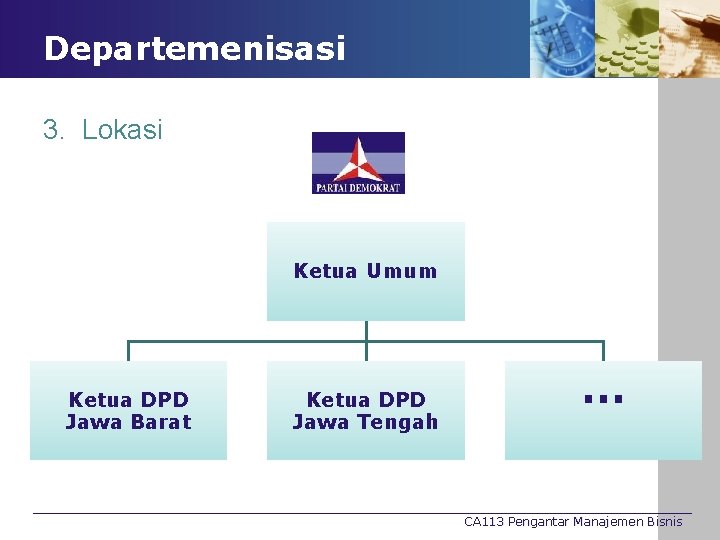 Departemenisasi 3. Lokasi Ketua Umum Ketua DPD Jawa Barat Ketua DPD Jawa Tengah …