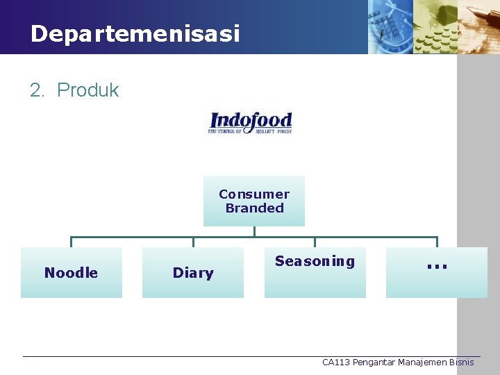 Departemenisasi 2. Produk Consumer Branded Noodle Diary Seasoning … CA 113 Pengantar Manajemen Bisnis