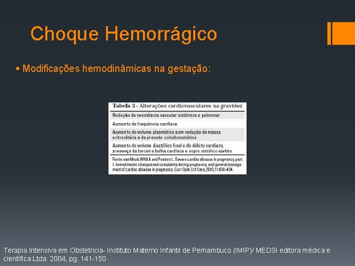 Choque Hemorrágico § Modificações hemodinâmicas na gestação: Terapia Intensiva em Obstetricia- Instituto Materno Infantil