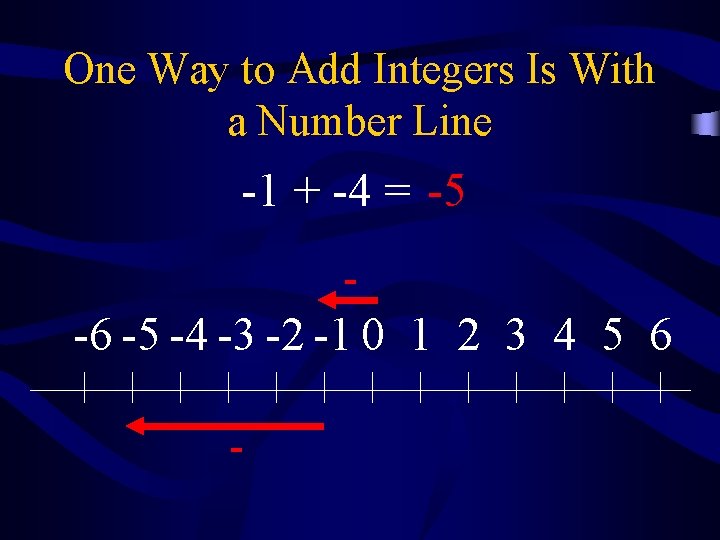 One Way to Add Integers Is With a Number Line -1 + -4 = One Way to Add Integers Is With a Number Line -1 + -4 =