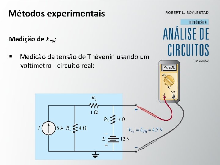 Métodos experimentais Medição de ETh: § Medição da tensão de Thévenin usando um voltímetro