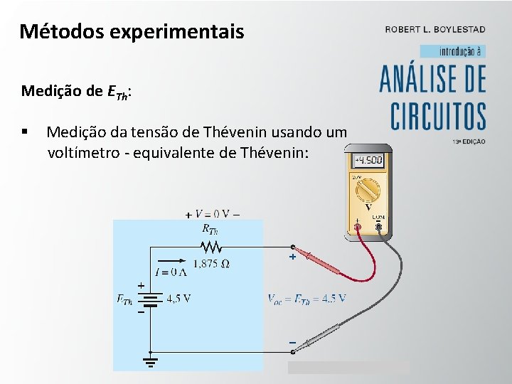 Métodos experimentais Medição de ETh: § Medição da tensão de Thévenin usando um voltímetro