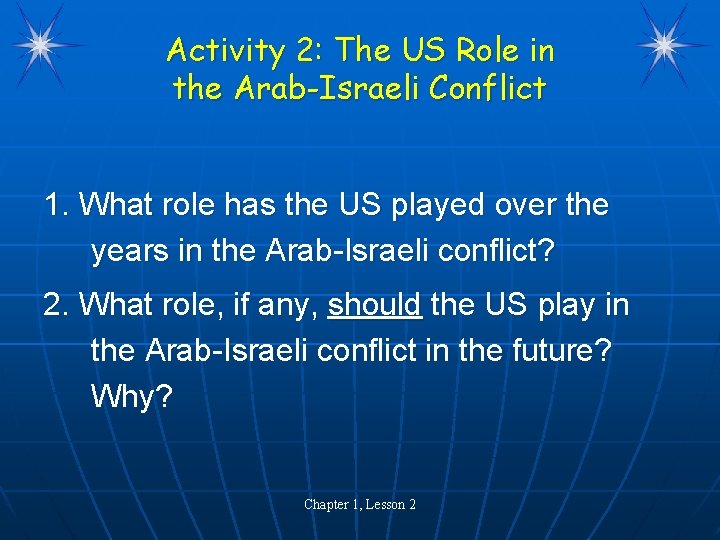 Activity 2: The US Role in the Arab-Israeli Conflict 1. What role has the