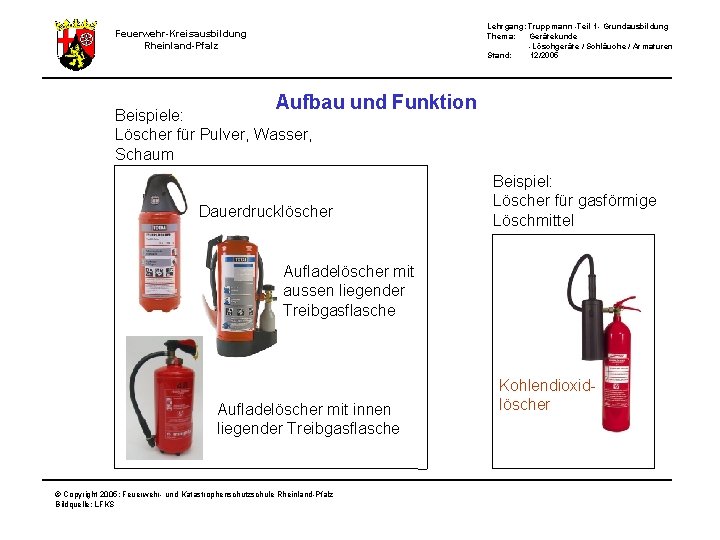 Lehrgang: Truppmann -Teil 1 - Grundausbildung Thema: Gerätekunde -Löschgeräte / Schläuche / Armaturen Stand: