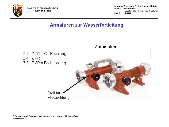 Lehrgang: Truppmann -Teil 1 - Grundausbildung Thema: Gerätekunde -Löschgeräte / Schläuche / Armaturen Stand: