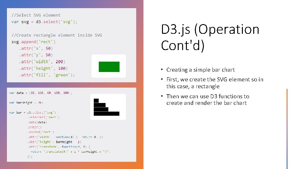D 3. js (Operation Cont'd) • Creating a simple bar chart • First, we D 3. js (Operation Cont'd) • Creating a simple bar chart • First, we