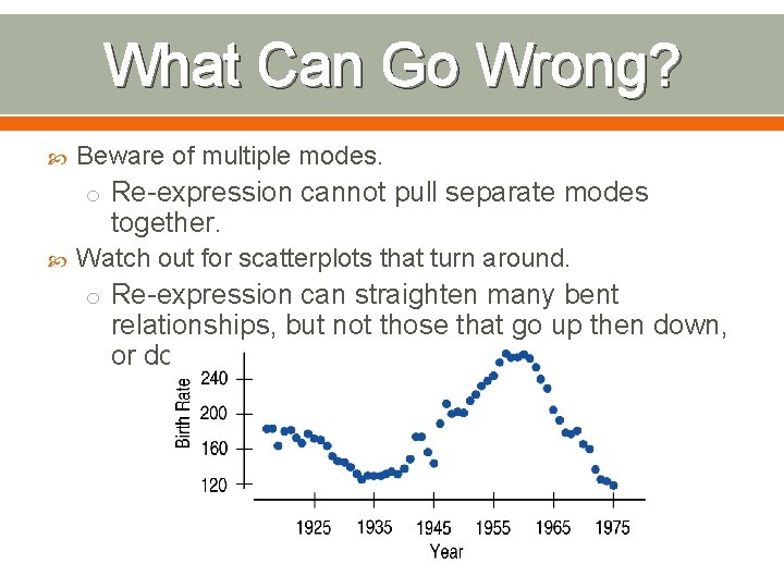 What Can Go Wrong? Beware of multiple modes. o Re-expression cannot pull separate modes