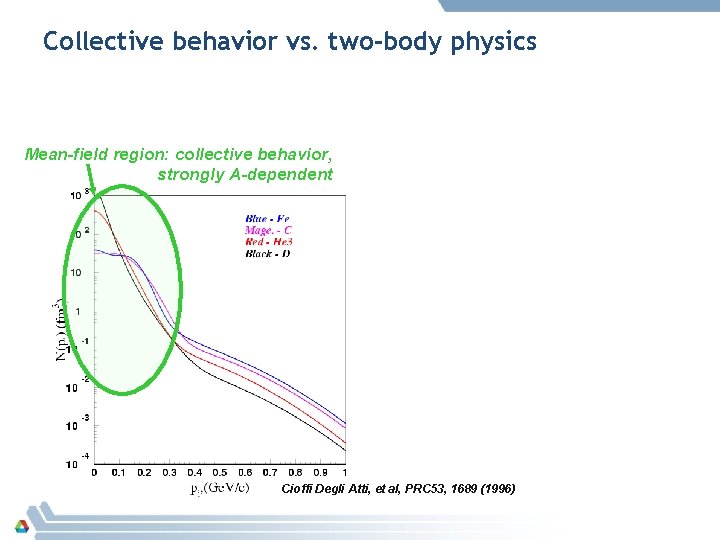 Collective behavior vs. two-body physics Mean-field region: collective behavior, strongly A-dependent Cioffi Degli Atti,