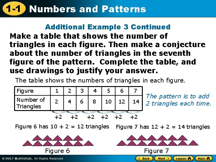 1 -1 Numbers and Patterns Additional Example 3 Continued Make a table that shows 1 -1 Numbers and Patterns Additional Example 3 Continued Make a table that shows