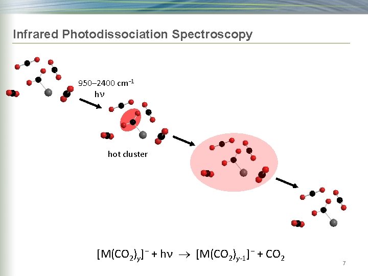 Infrared Photodissociation Spectroscopy 950– 2400 cm− 1 hν hot cluster [M(CO 2)y]− + hν