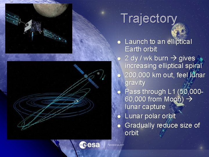 Trajectory l l l Launch to an elliptical Earth orbit 2 dy / wk