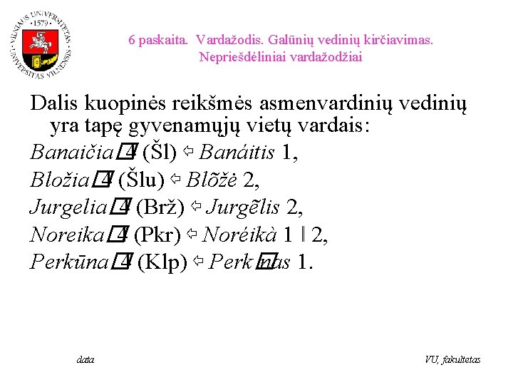 6 paskaita. Vardažodis. Galūnių vedinių kirčiavimas. Nepriešdėliniai vardažodžiai Dalis kuopinės reikšmės asmenvardinių vedinių yra