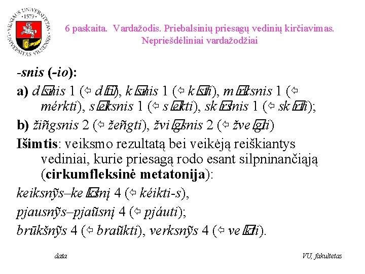 6 paskaita. Vardažodis. Priebalsinių priesagų vedinių kirčiavimas. Nepriešdėliniai vardažodžiai -snis (-io): a) d� snis