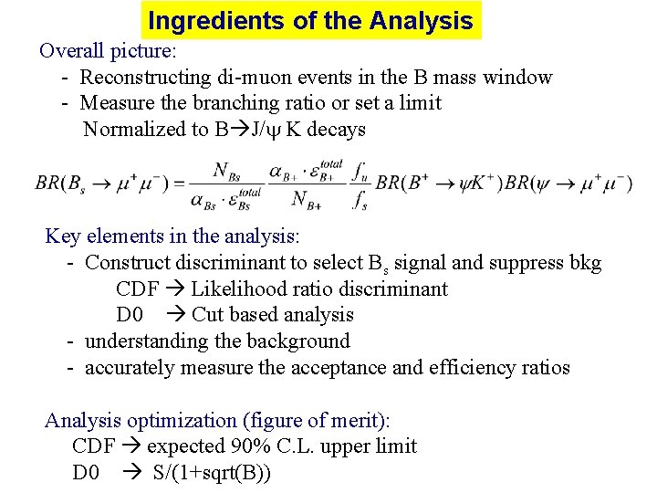 Ingredients of the Analysis Overall picture: - Reconstructing di-muon events in the B mass