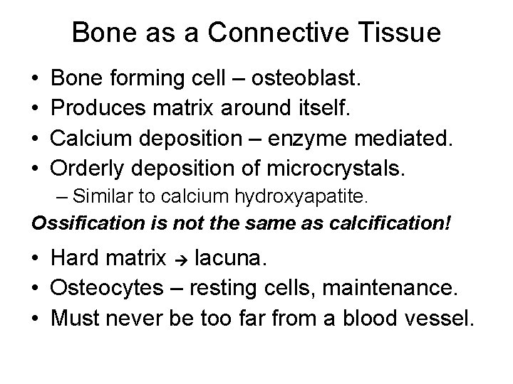 Bone as a Connective Tissue • • Bone forming cell – osteoblast. Produces matrix