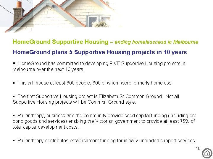 Home. Ground Supportive Housing – ending homelessness in Melbourne Home. Ground plans 5 Supportive