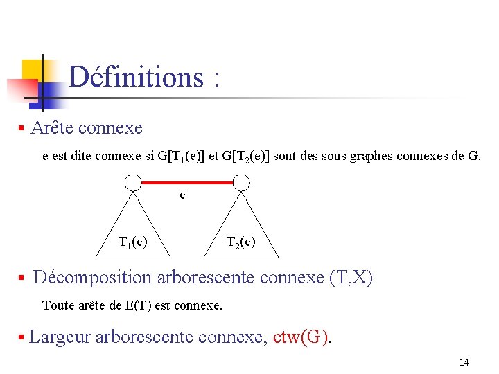 Définitions : § Arête connexe e est dite connexe si G[T 1(e)] et G[T