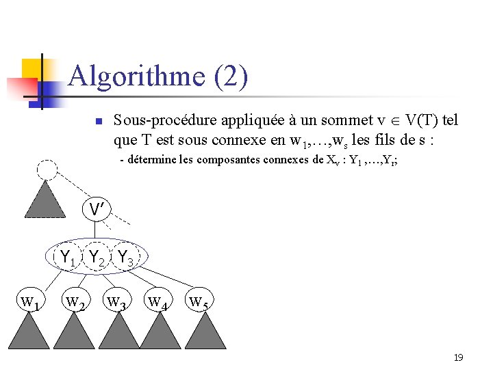 Algorithme (2) n Sous-procédure appliquée à un sommet v V(T) tel que T est