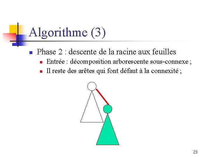 Algorithme (3) n Phase 2 : descente de la racine aux feuilles n n