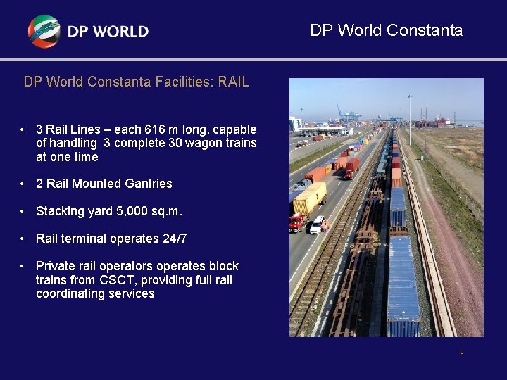 DP World Constanta Facilities: RAIL • 3 Rail Lines – each 616 m long,