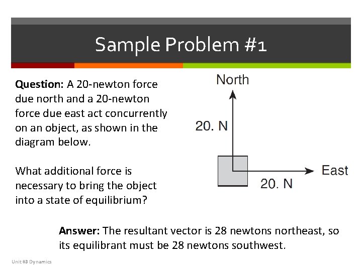 Sample Problem #1 Question: A 20 -newton force due north and a 20 -newton