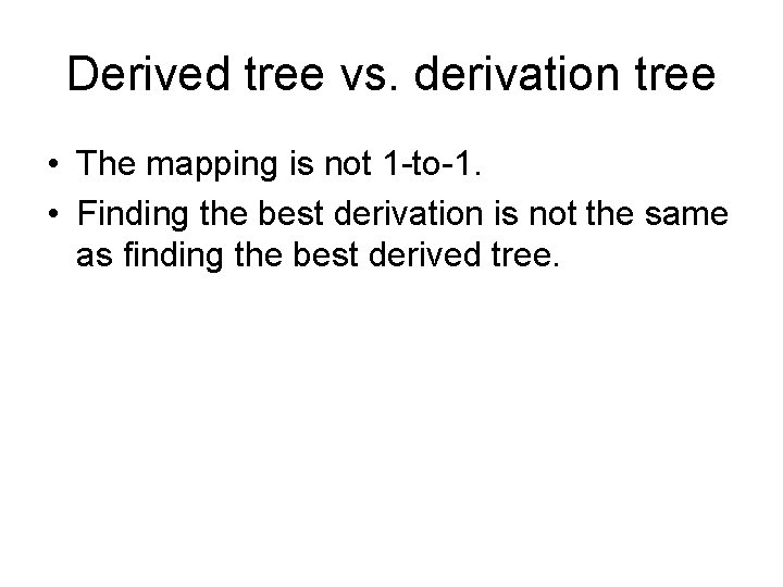 Derived tree vs. derivation tree • The mapping is not 1 -to-1. • Finding