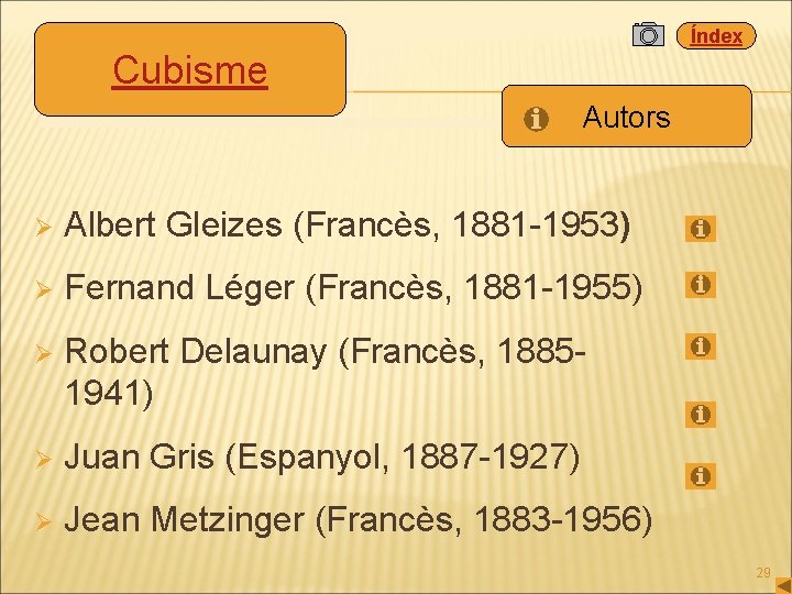 Índex Cubisme Autors Ø Albert Gleizes (Francès, 1881 -1953) Ø Fernand Léger (Francès, 1881