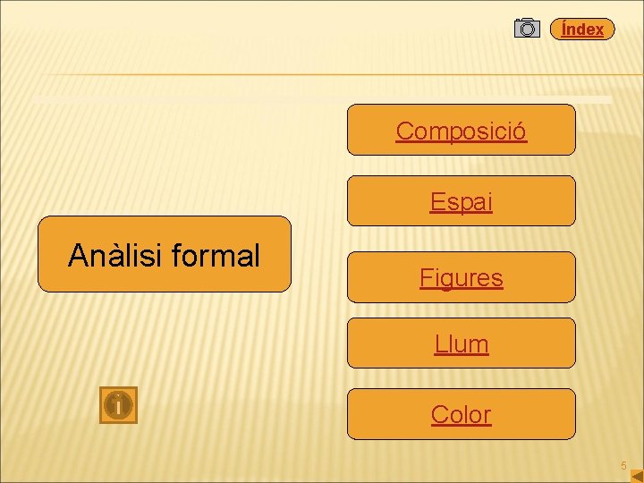 Índex Composició Espai Anàlisi formal Figures Llum Color 5 