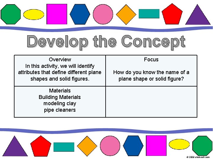 Develop the Concept Overview In this activity, we will identify attributes that define different