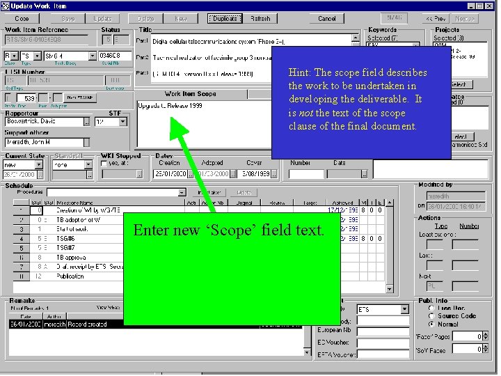 Hint: The scope field describes the work to be undertaken in developing the deliverable.