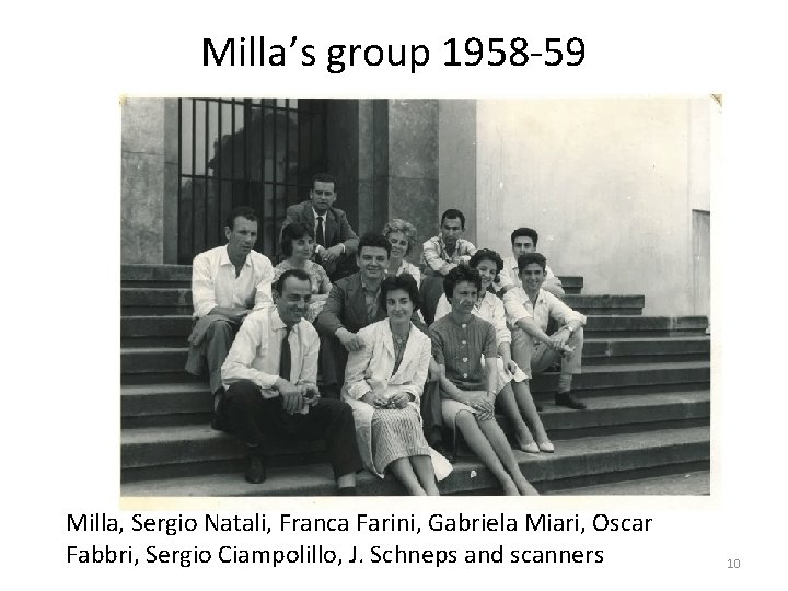 Milla’s group 1958 -59 Milla, Sergio Natali, Franca Farini, Gabriela Miari, Oscar Fabbri, Sergio