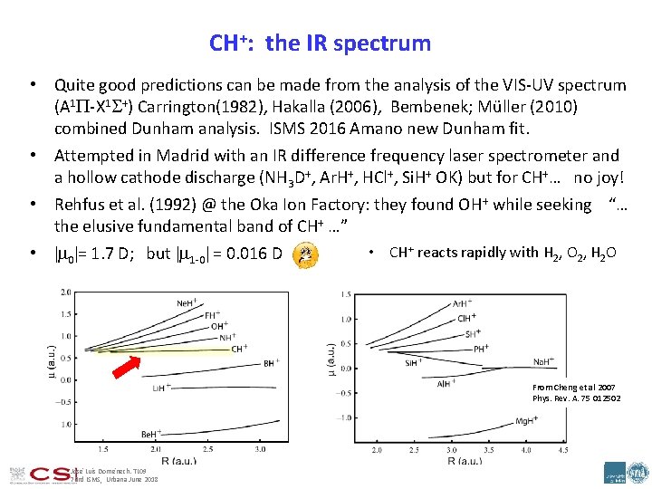 CH+: the IR spectrum • Quite good predictions can be made from the analysis