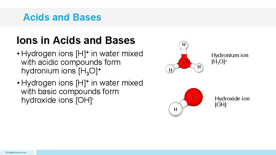 Acids and Bases Ions in Acids and Bases • Hydrogen ions [H]+ in water