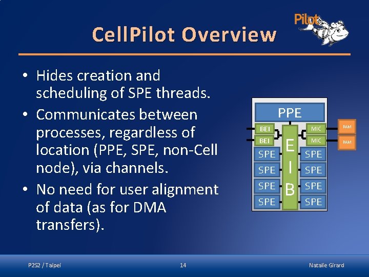 Cell. Pilot Overview • Hides creation and scheduling of SPE threads. • Communicates between