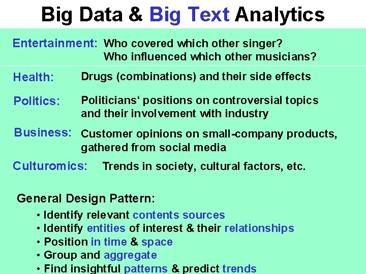 Big Data & Big Text Analytics Entertainment: Who covered which other singer? Who influenced Big Data & Big Text Analytics Entertainment: Who covered which other singer? Who influenced