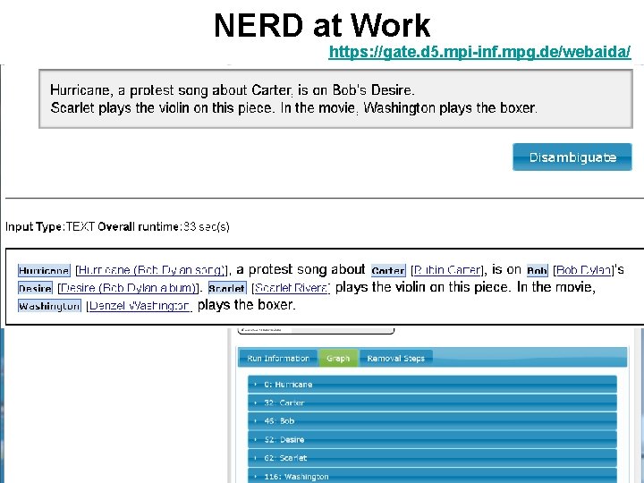 NERD at Work https: //gate. d 5. mpi-inf. mpg. de/webaida/ NERD at Work https: //gate. d 5. mpi-inf. mpg. de/webaida/
