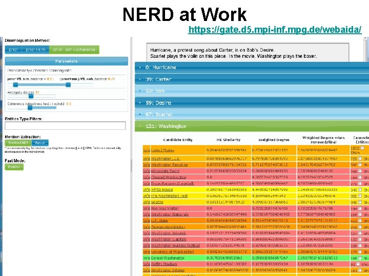 NERD at Work https: //gate. d 5. mpi-inf. mpg. de/webaida/ NERD at Work https: //gate. d 5. mpi-inf. mpg. de/webaida/