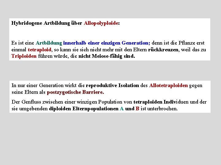 Hybridogene Artbildung über Allopolyploide: Es ist eine Artbildung innerhalb einer einzigen Generation; denn ist