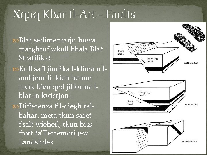 Xquq Kbar fl-Art - Faults Blat sedimentarju huwa marghruf wkoll bhala Blat Stratifikat. Kull