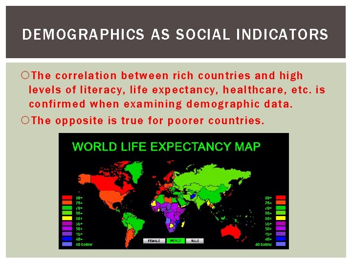 DEMOGRAPHICS AS SOCIAL INDICATORS The correlation between rich countries and high levels of literacy,