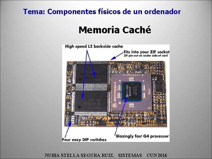 Tema: Componentes físicos de un ordenador Memoria Caché NUBIA STELLA SEGURA RUIZ. SISTEMAS CUN