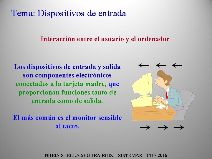 Tema: Dispositivos de entrada Interacción entre el usuario y el ordenador Los dispositivos de