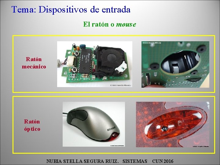 Tema: Dispositivos de entrada El ratón o mouse Ratón mecánico Ratón óptico NUBIA STELLA