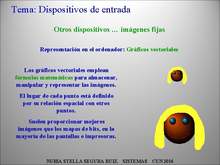 Tema: Dispositivos de entrada Otros dispositivos … imágenes fijas Representación en el ordenador: Gráficos