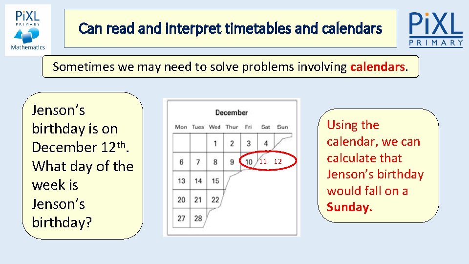 Can read and interpret timetables and calendars Sometimes we may need to solve problems
