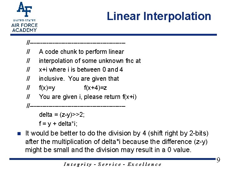 Linear Interpolation //-----------------------// A code chunk to perform linear // interpolation of some unknown