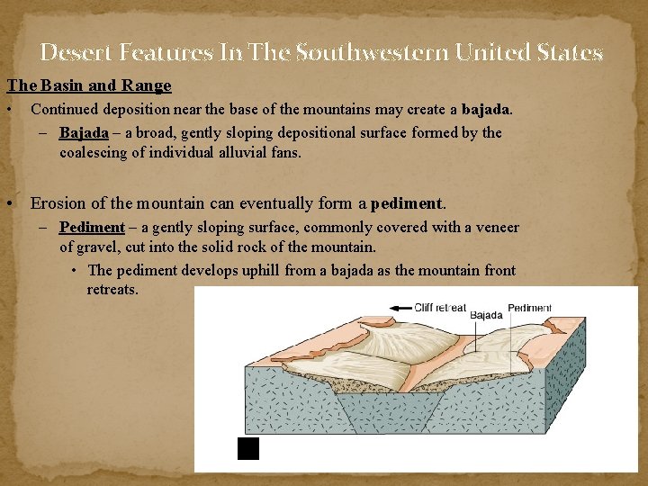 Desert Features In The Southwestern United States The Basin and Range • Continued deposition