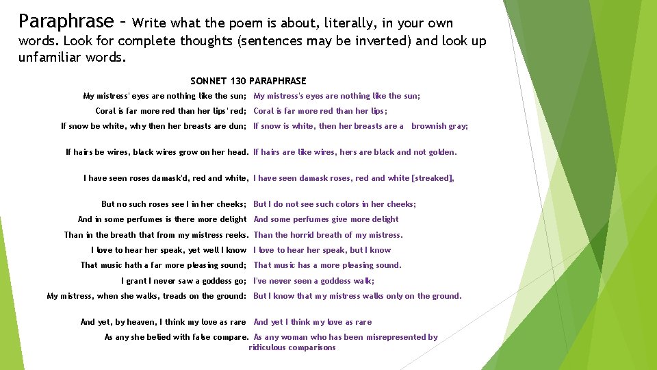 Paraphrase – Write what the poem is about, literally, in your own words. Look Paraphrase – Write what the poem is about, literally, in your own words. Look