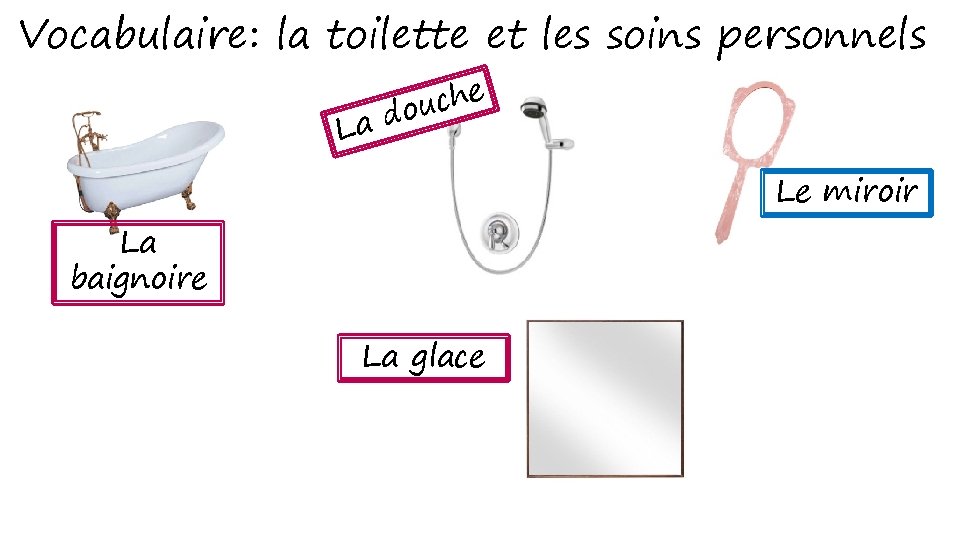 Vocabulaire: la toilette et les soins personnels La d e h c ou Le